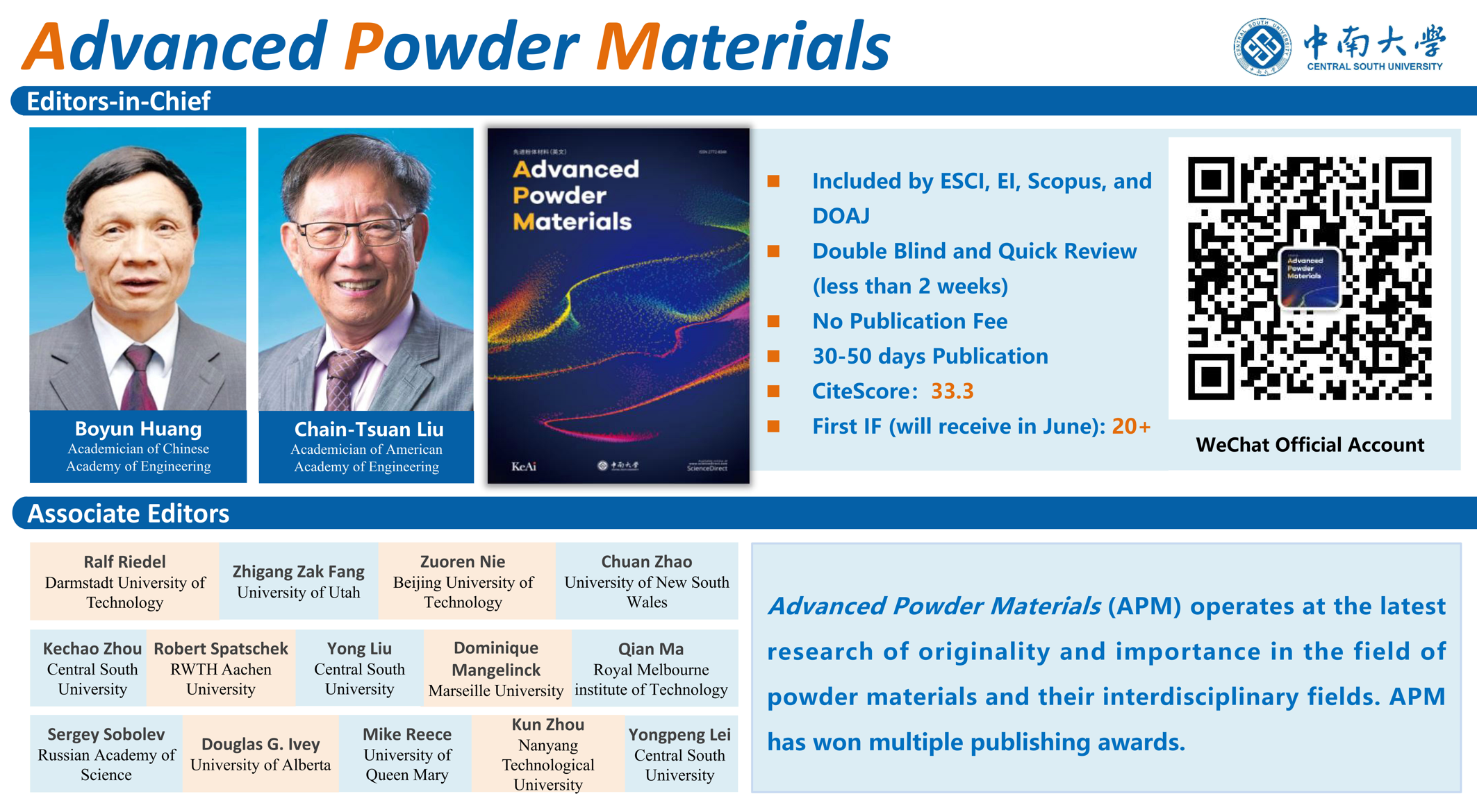 <a href='/english/2024/0607/c13700a194396/page.htm' target='_blank' title='Prof. Pengbo Wan: Specially-Appointed Editorial Board Member of Advanced Powder Materials'>Prof. Pengbo Wan: Specially-Appointed Editorial Board Member of Advanced Powder Materials</a>